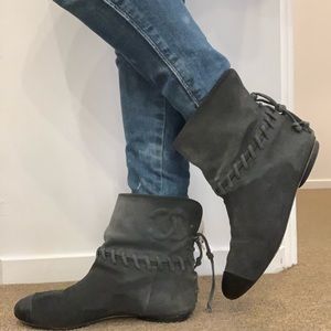 Chanel Grey Leather Ankle Boots